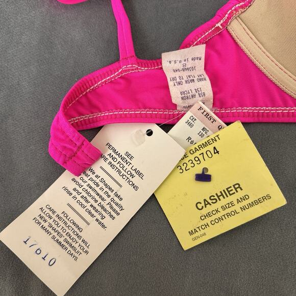 Vintage New NOS Shapes Bikini Set Women's Size 8 Neon Pink Second Skin Satin 90s - Picture 10 of 14